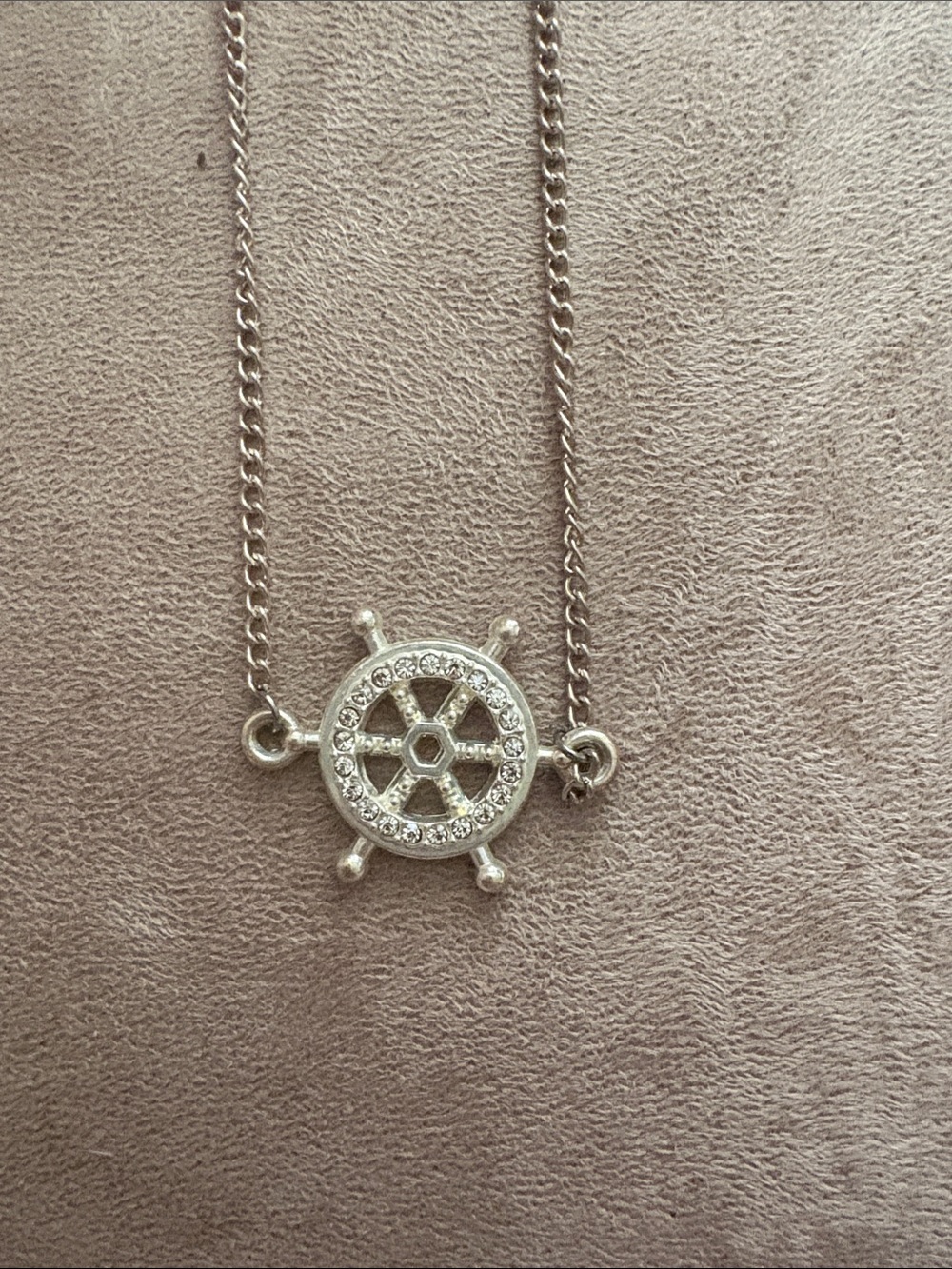 Vintage Silver-Tone Crystal Ship Wheel Pendant Necklace - Women Jewelry